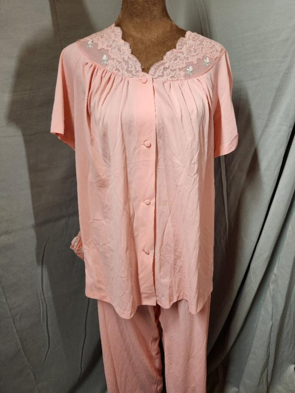 Vintage Womens Shadowline Petals and Lace Pajama Pant Set Sz 38 (Lg)